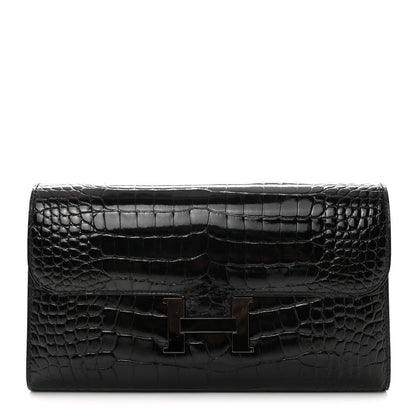 Hermes Shiny Alligator Monochrome Constance Long Wallet Black 1 of 8