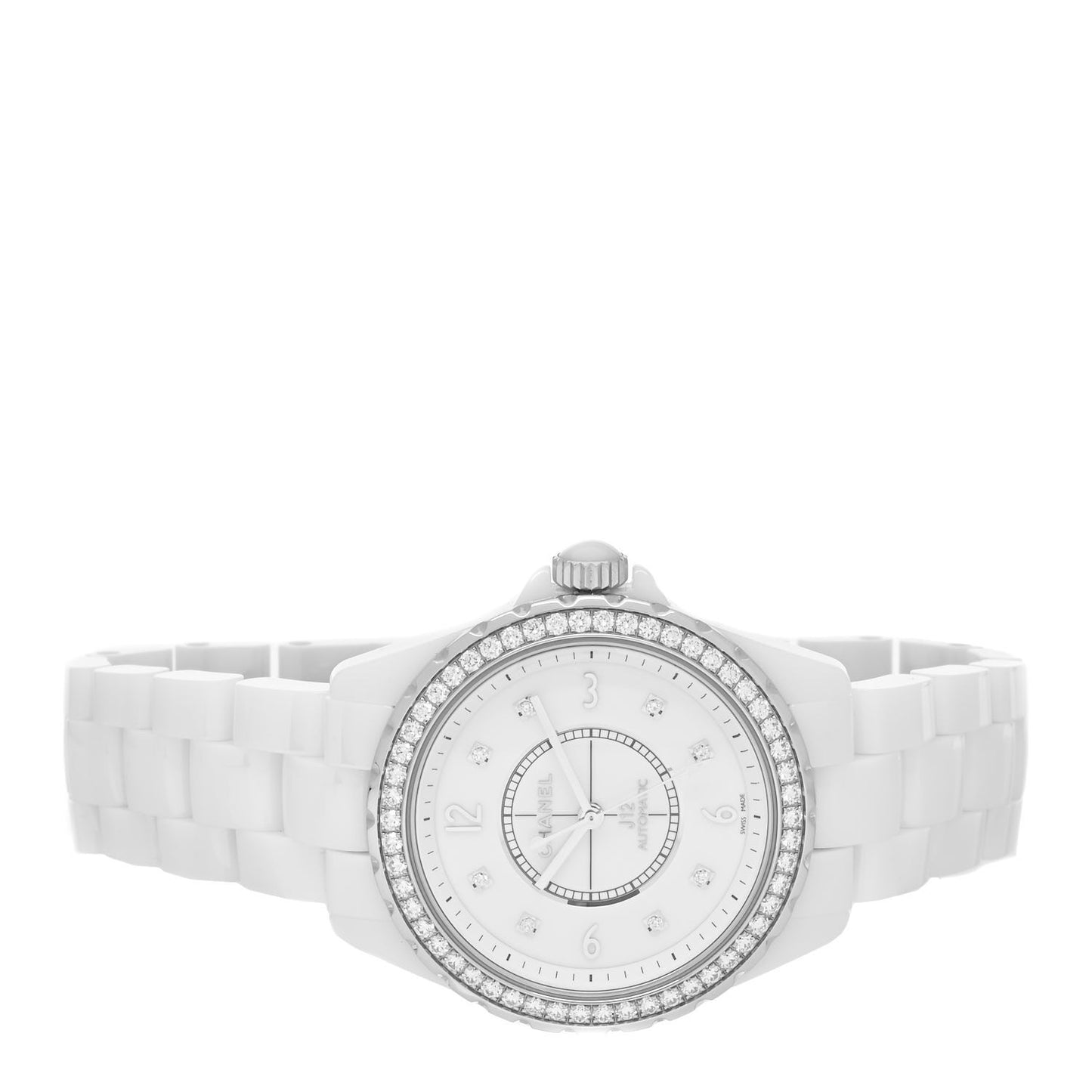 Stainless Steel Ceramic Diamond Bezel 38mm J12 Automatic Watch White