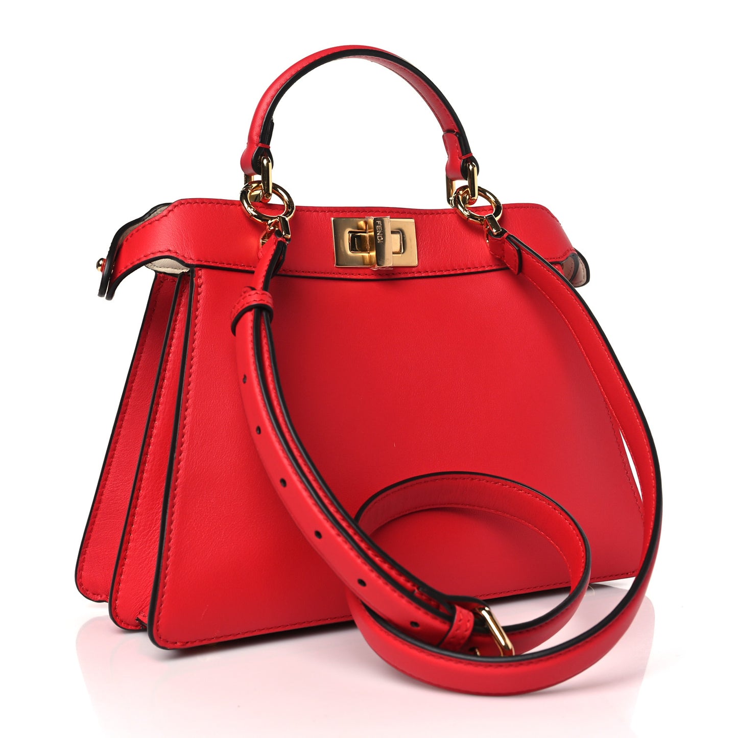 Vitello Seta Nappa Chinese Valentines Day Karligraphy Small Peekaboo I SEE U Satchel Rosso Cardinale Panna