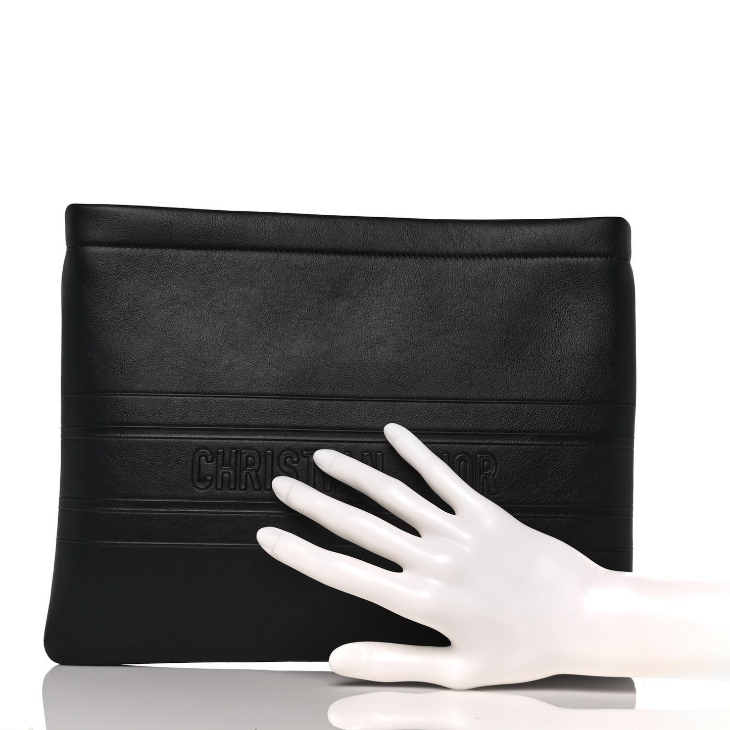 Calfskin Embossed Logo Zip Clutch Black