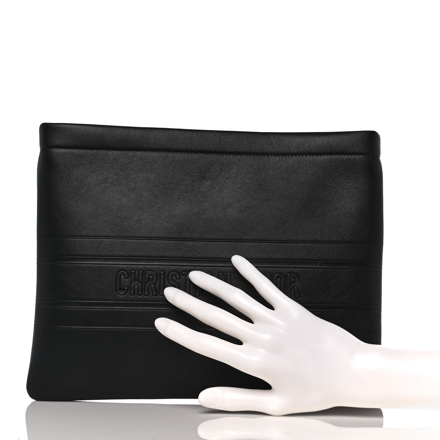 Christian Dior Calfskin Embossed Logo Zip Clutch Black 2 of 9