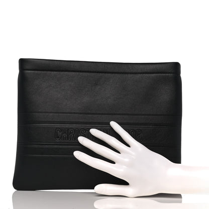 Christian Dior Calfskin Embossed Logo Zip Clutch Black 2 of 9