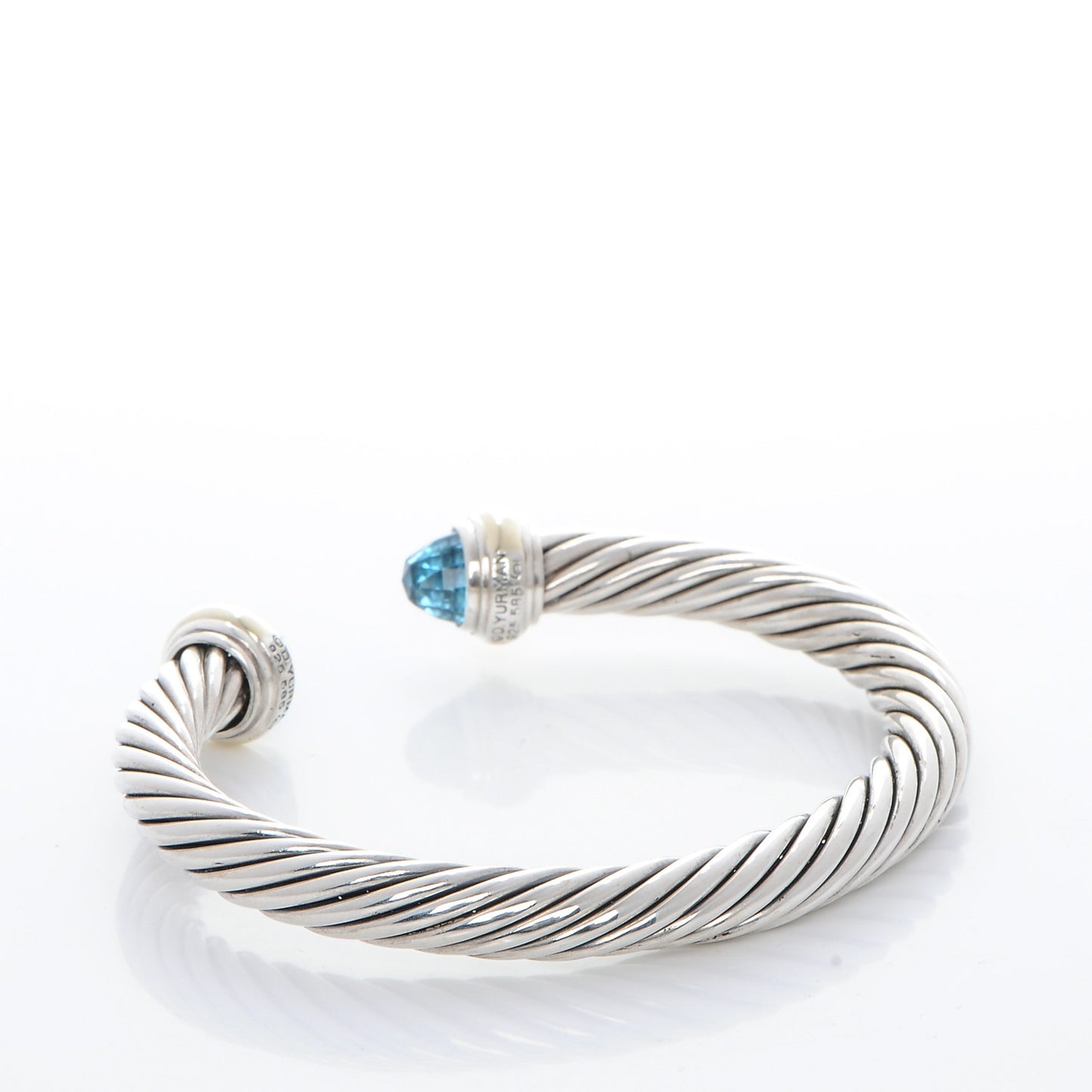 Sterling Silver 14K Yellow Gold Blue Topaz 7mm Cable Classics Bracelet