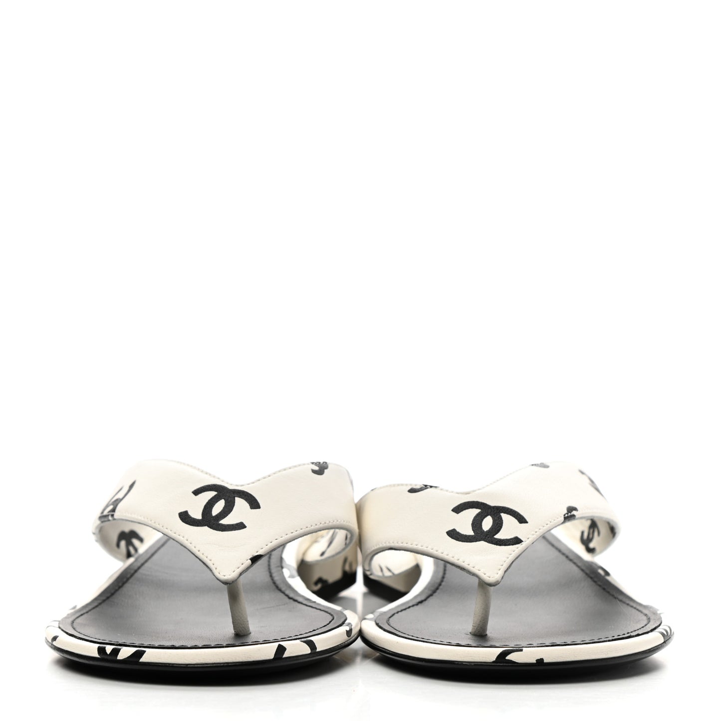 Lambskin Printed CC Thong Sandals 38 White Black