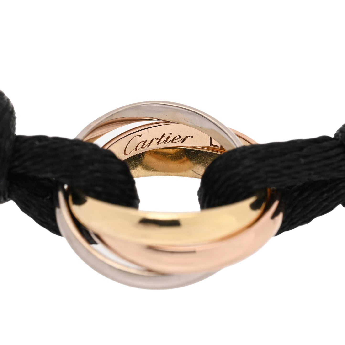 18K Pink Yellow White Gold Trinity Adjustable Cord Bracelet Black