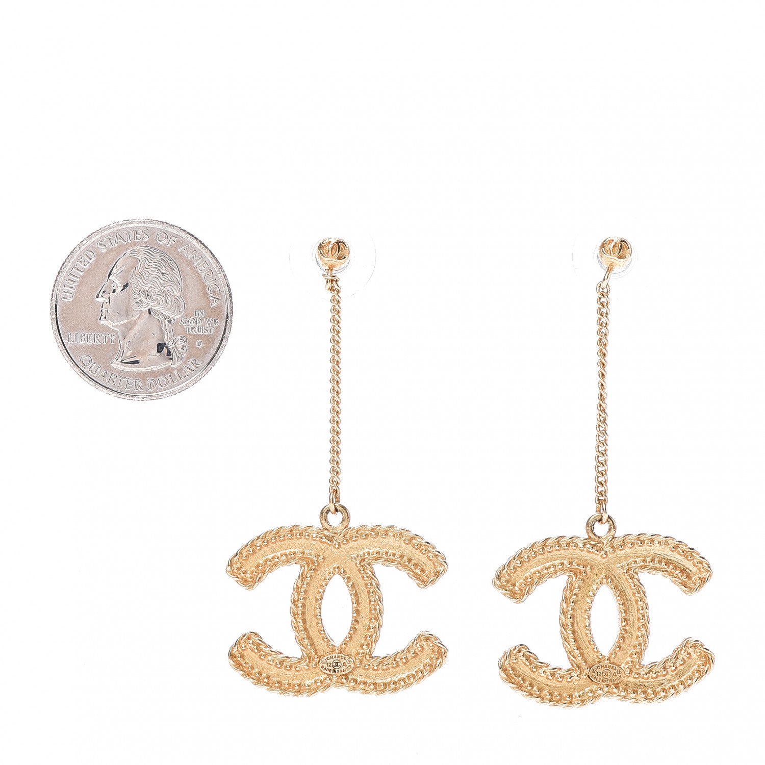 Chanel CC Drop Earrings Matte Gold 2 of 4