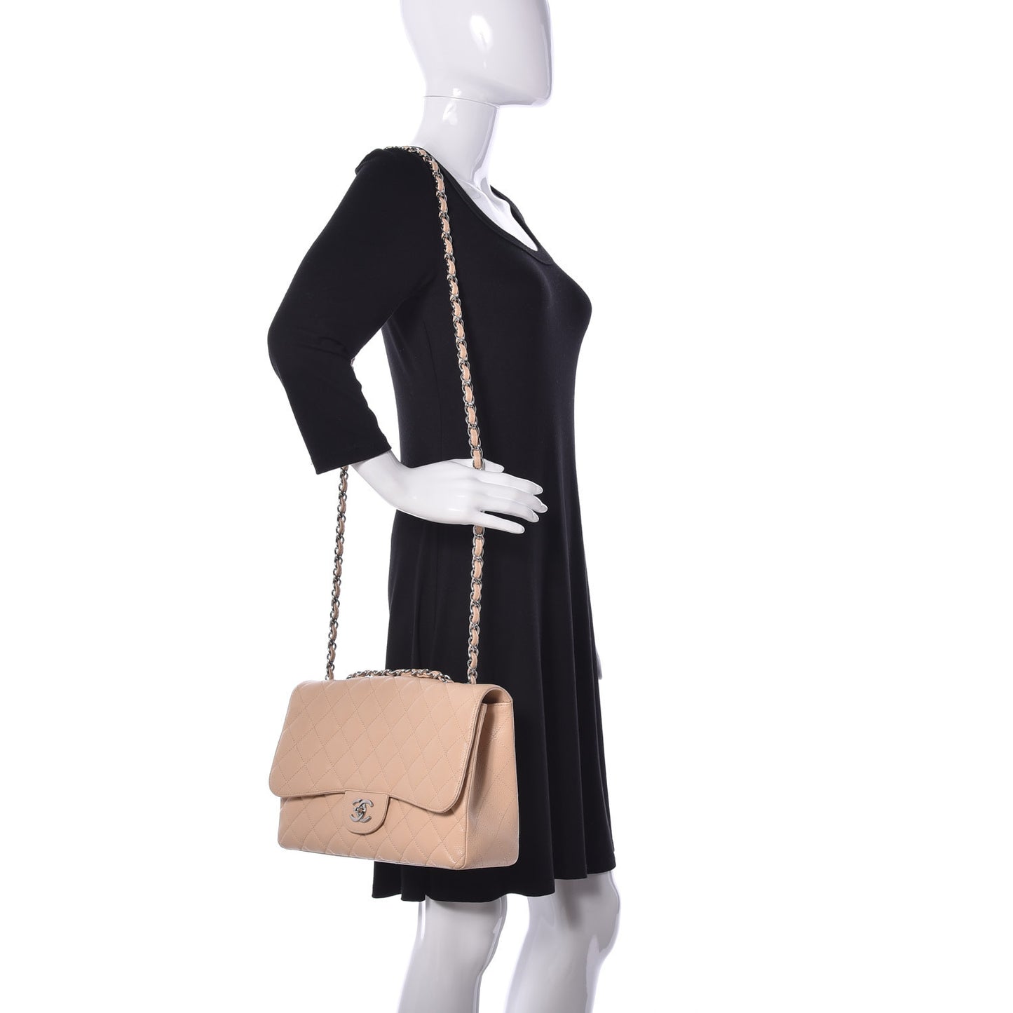 Caviar Quilted Jumbo Single Flap Beige Clair