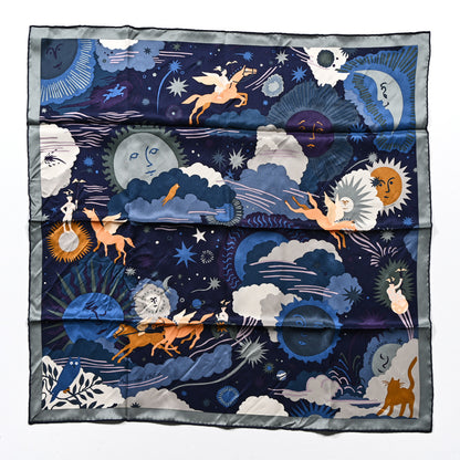 Hermes Silk Au Royaume d'Helios Scarf 70 Bleu Nuit Argile Bleu Jean 1 of 5