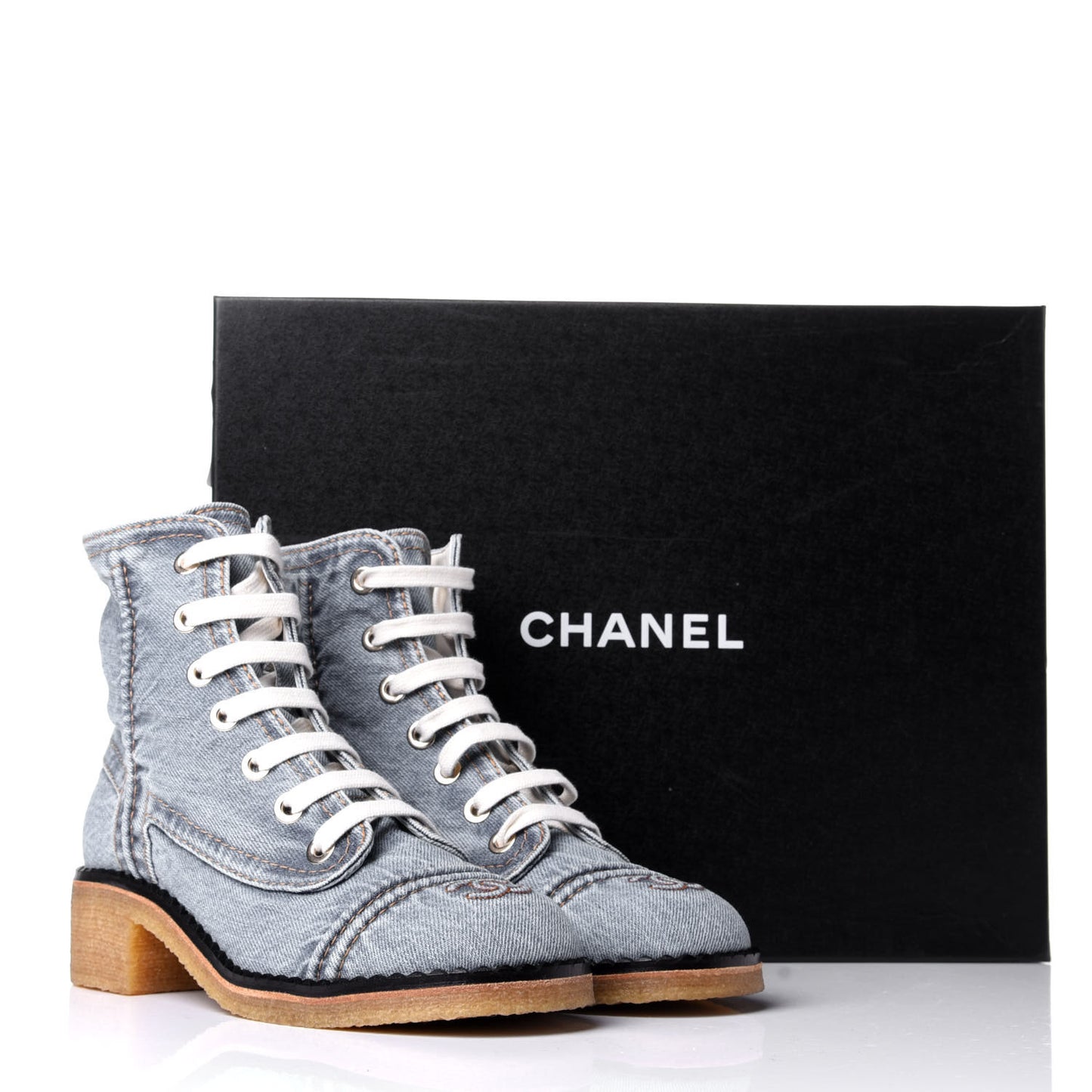 Denim Lace Up Boots 38 Light Blue