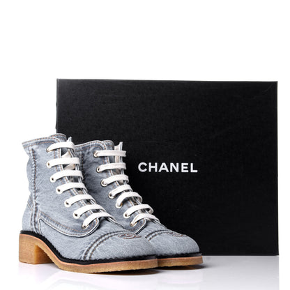 Chanel Denim Lace Up Boots 38 Light Blue 11 of 11