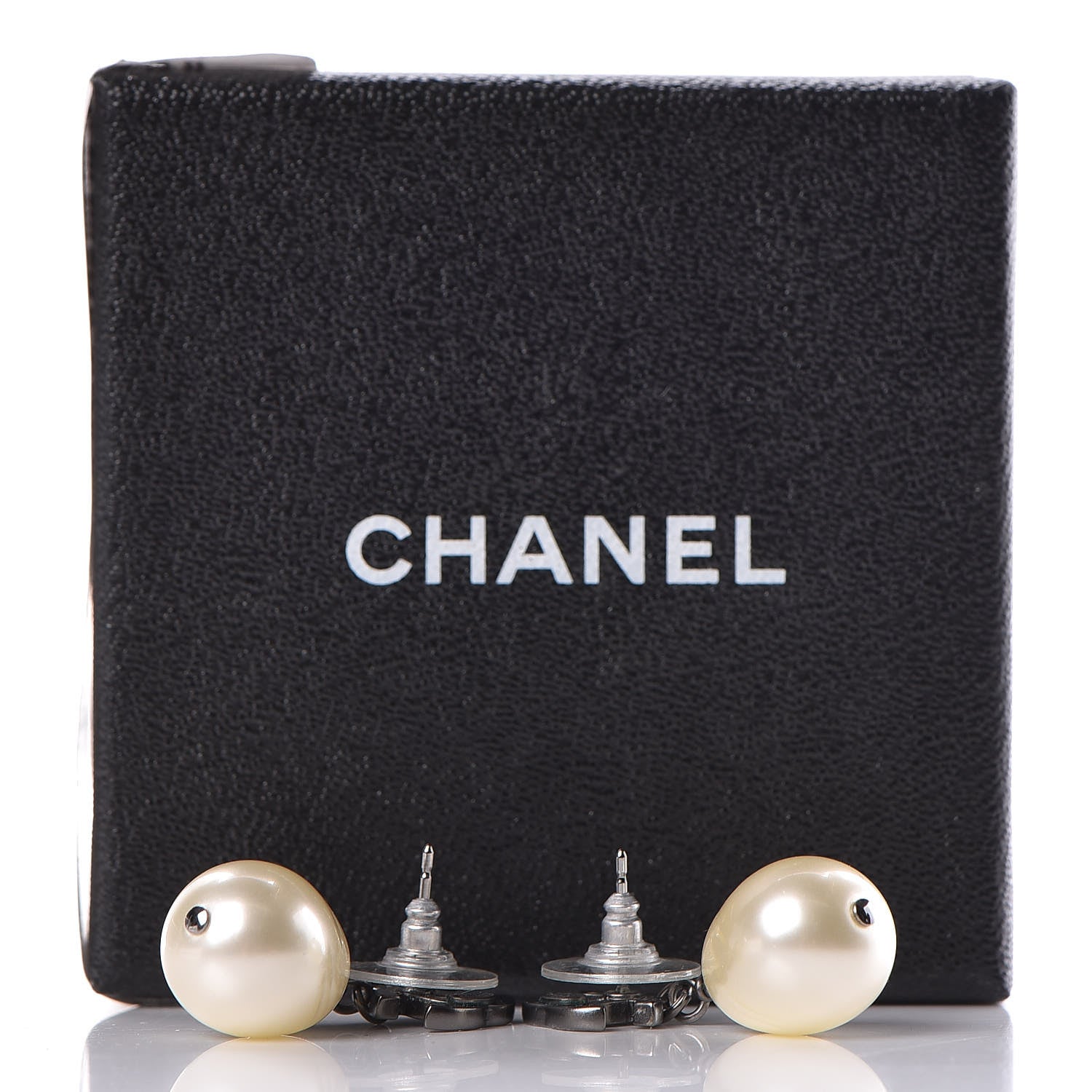 Chanel Pearl Enamel CC Drop Earrings Ruthenium Black 5 of 5