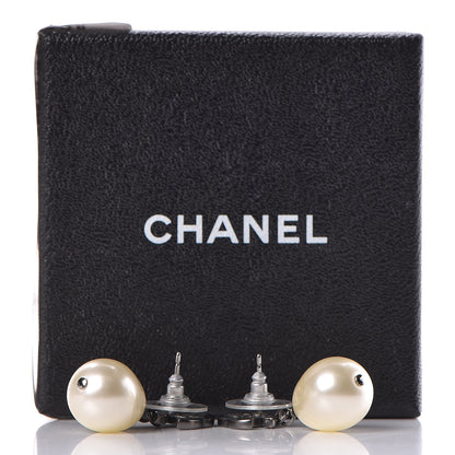 Chanel Pearl Enamel CC Drop Earrings Ruthenium Black 5 of 5