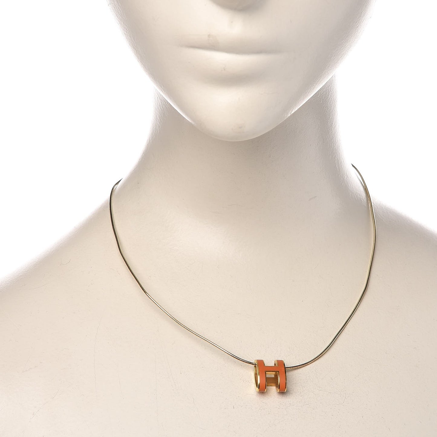 Lacquered Gold Pop H Pendant Necklace Orange