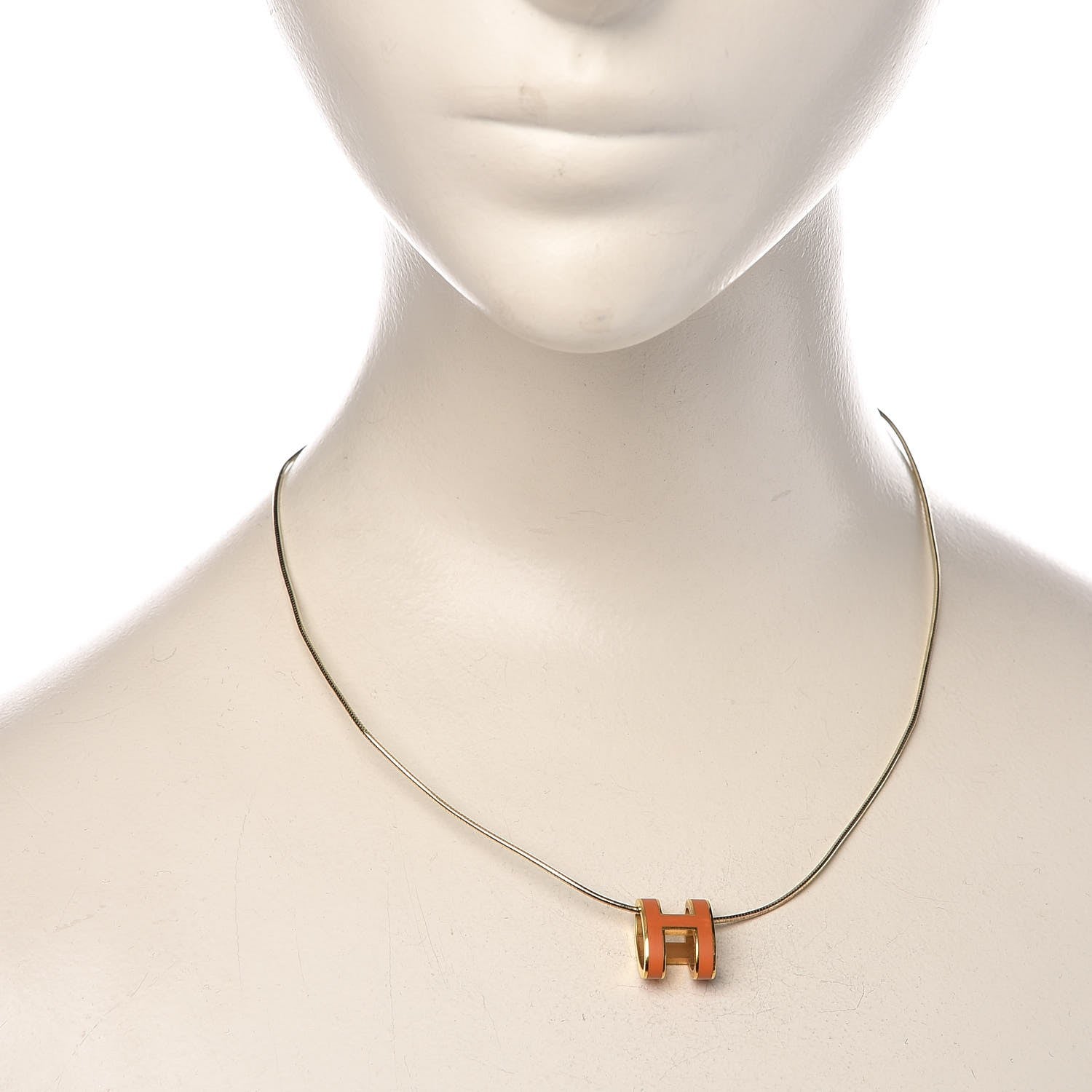 Hermes Lacquered Gold Pop H Pendant Necklace Orange 2 of 5
