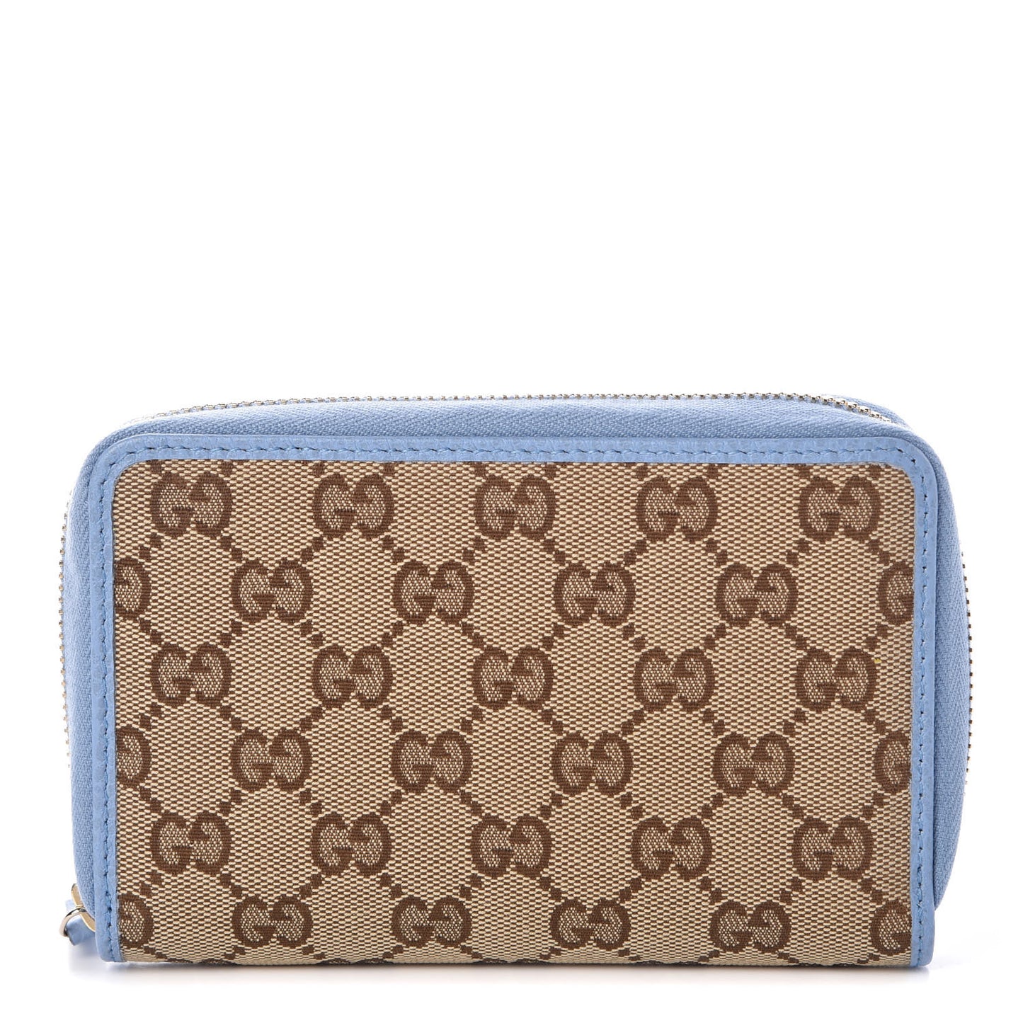 Monogram Dollar Calfskin Zip Around Compact Wallet Beige Ebony Mineral Blue