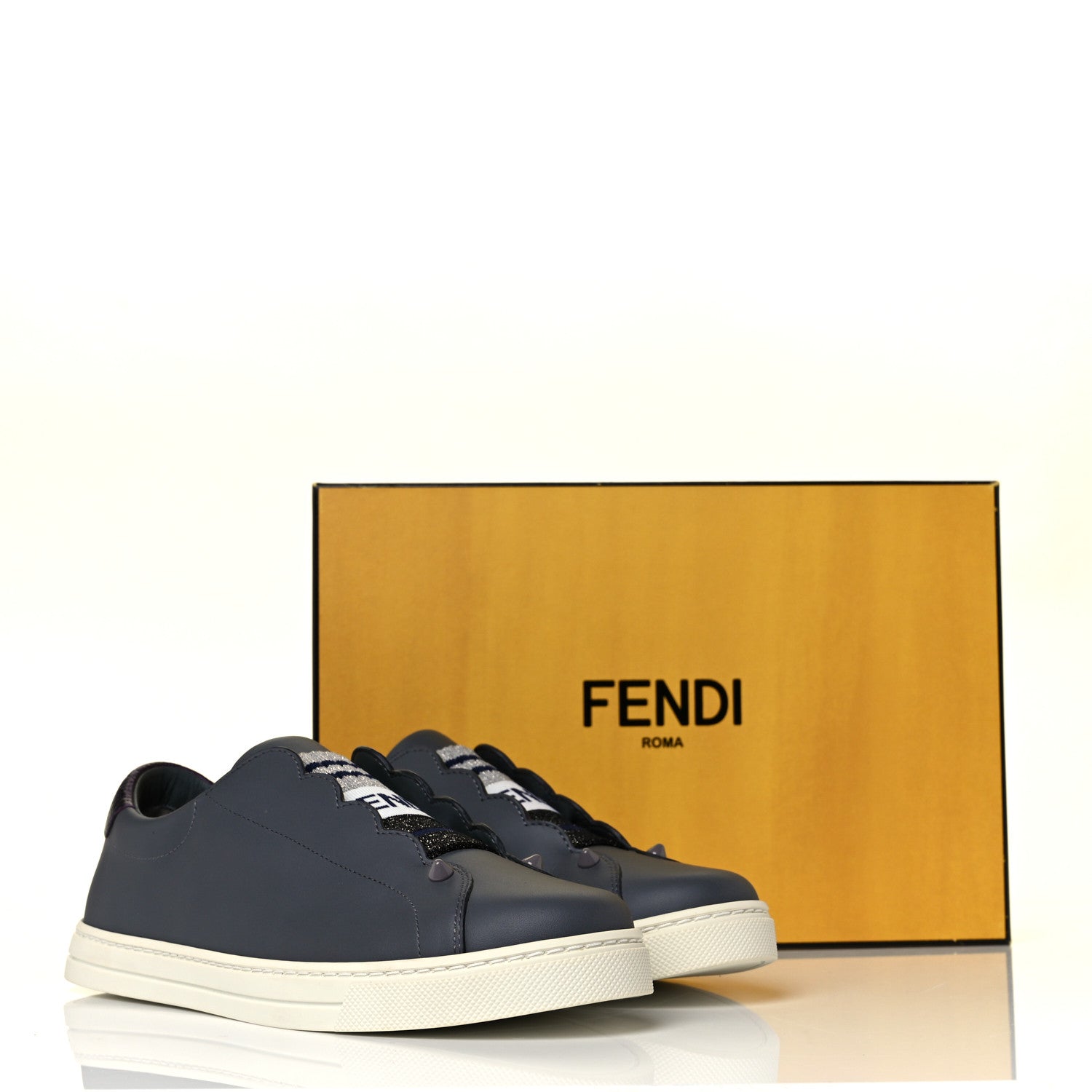 Fendi Vitello Lurex Rockoclick Slip On Sneakers 37 Alga Amarone Blueberry Multicolor 10 of 10