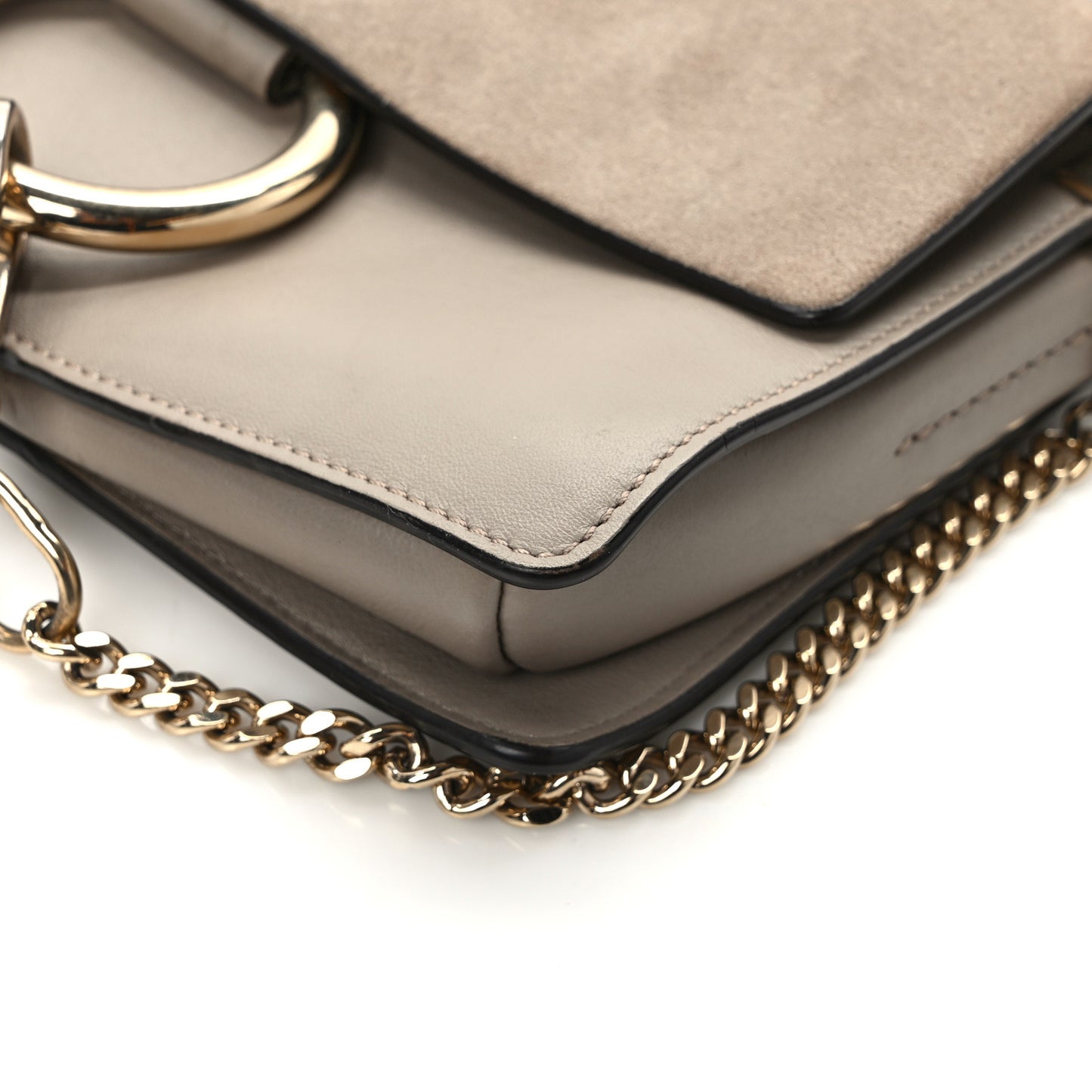 Suede Calfskin Small Faye Shoulder Bag Motty Grey