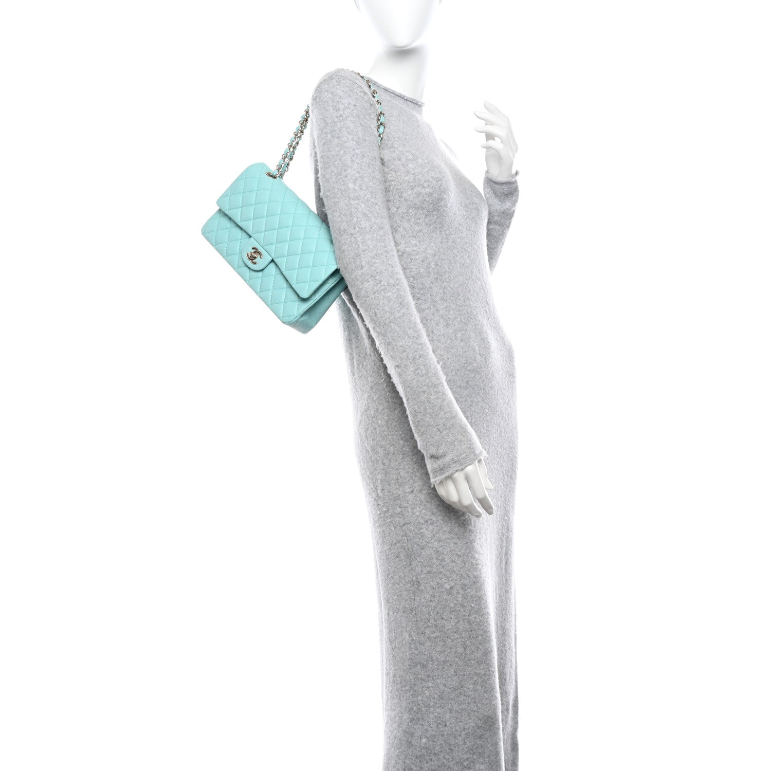 Chanel Caviar Quilted Medium Double Flap Light Blue 2 of 13