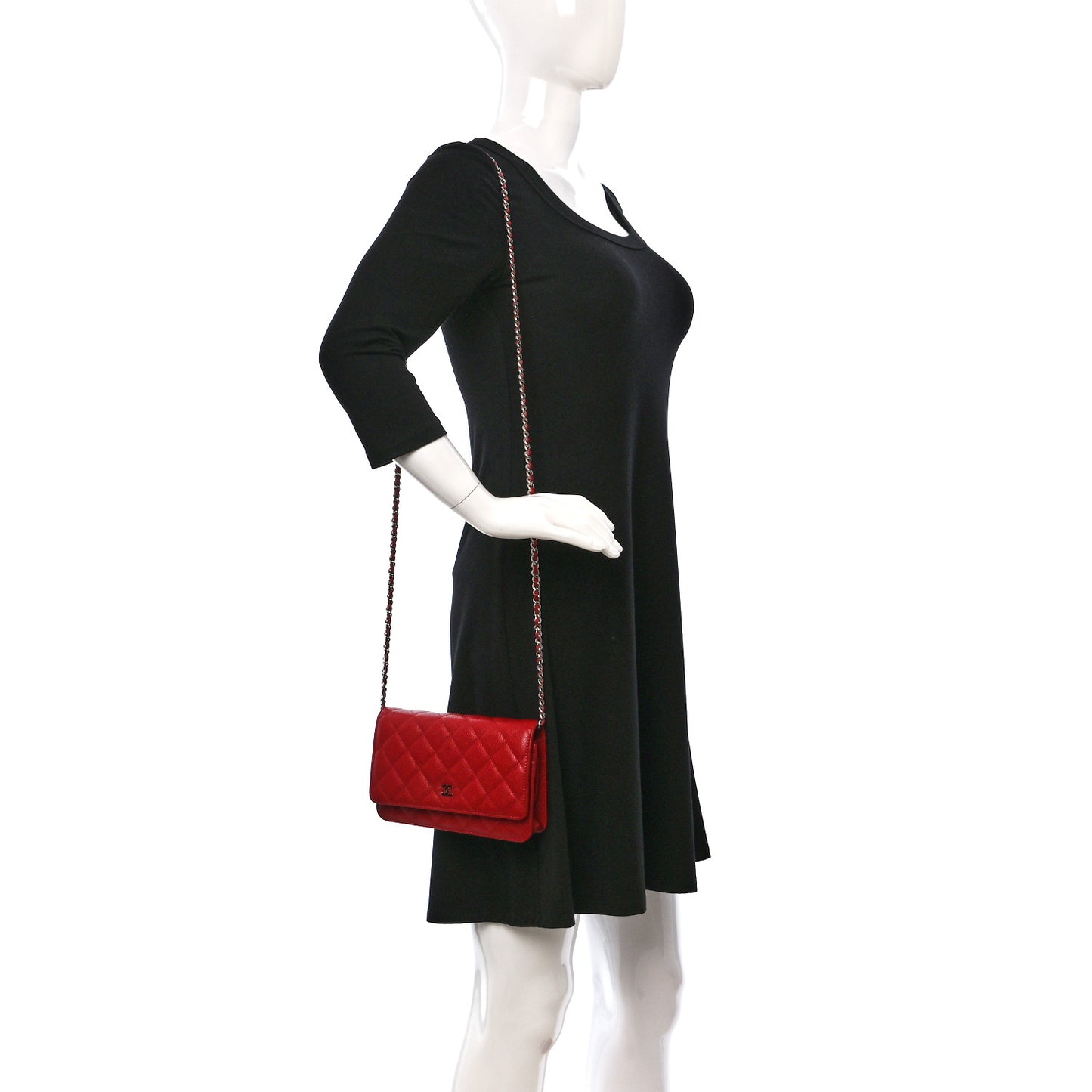 Caviar Quilted Wallet on Chain WOC Red