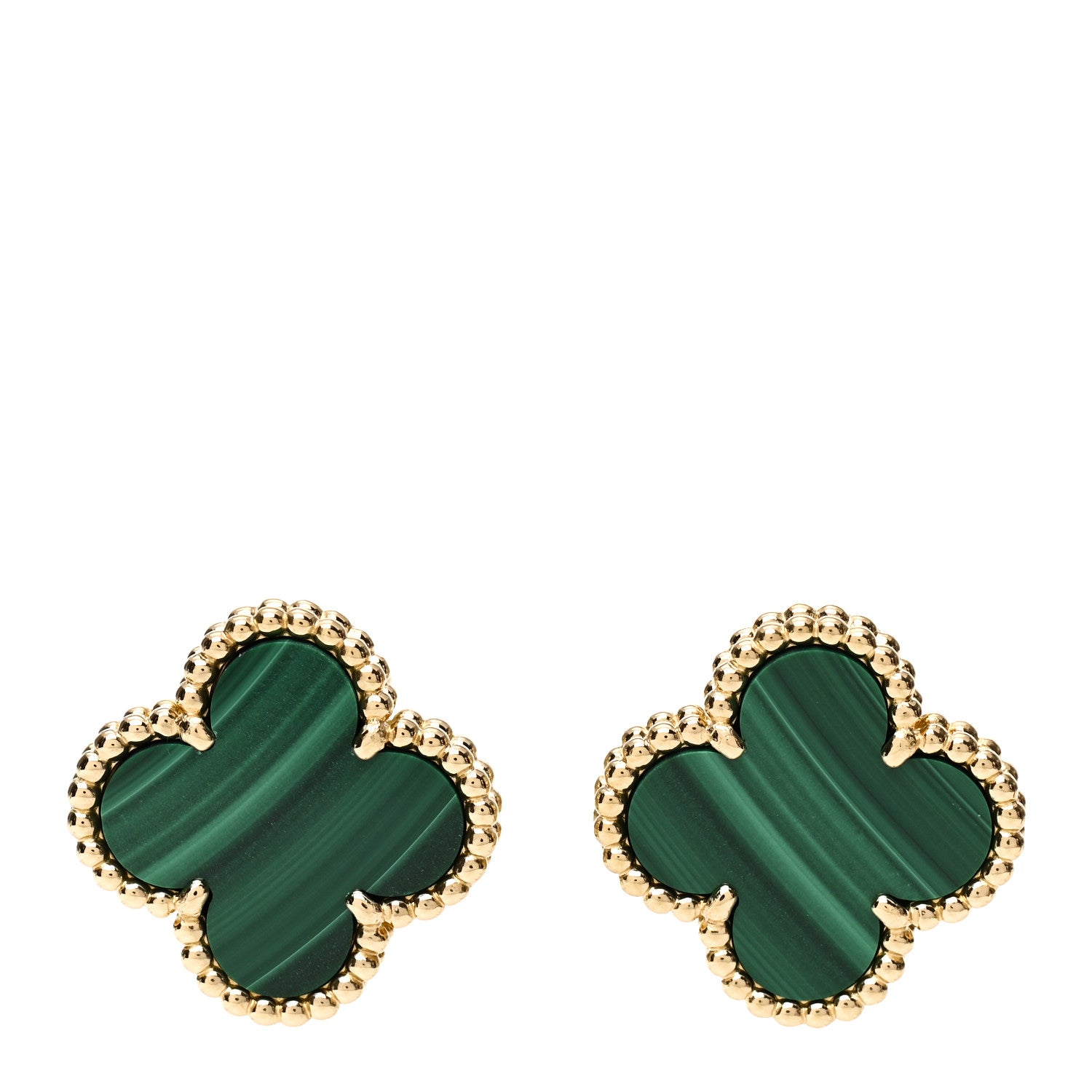 Van Cleef & Arpels 18K Yellow Gold Malachite Vintage Alhambra Earrings 1 of 5