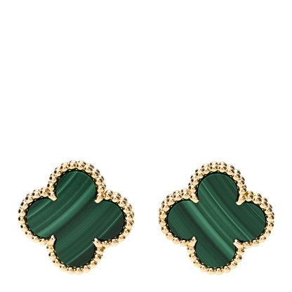 Van Cleef & Arpels 18K Yellow Gold Malachite Vintage Alhambra Earrings 1 of 5