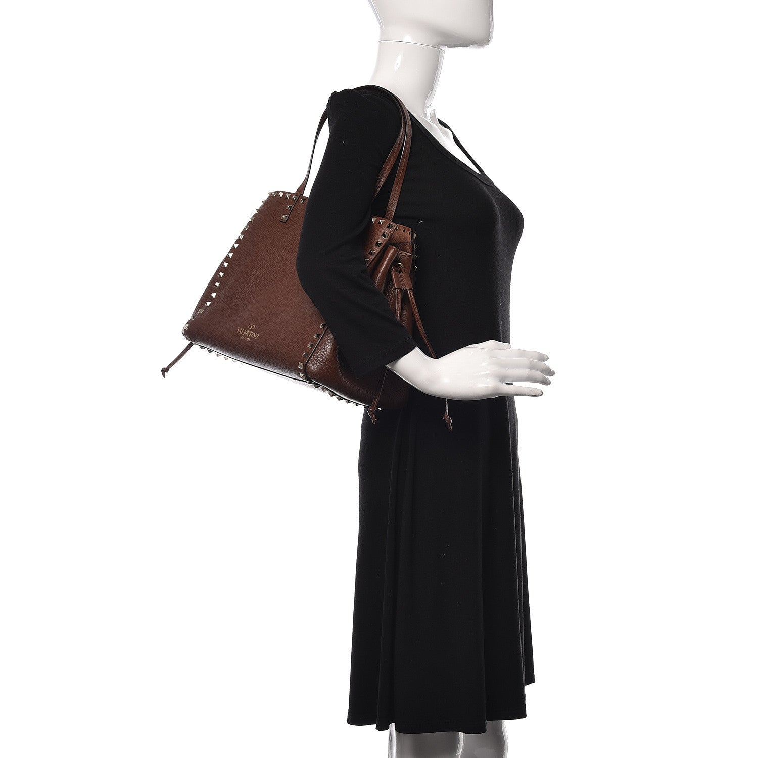 Valentino Garavani Pebbled Calfskin Rockstud Double Handle Cinch Tote Light Brown 2 of 12