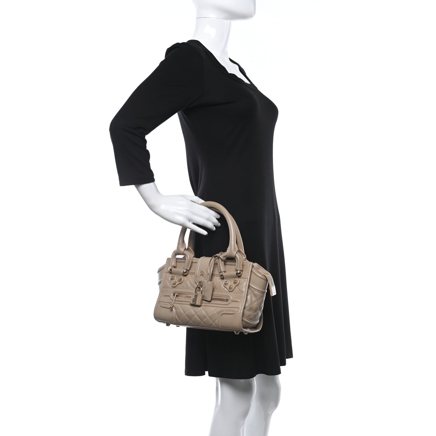 Quilted Calfskin Mini Manor Tote Beige