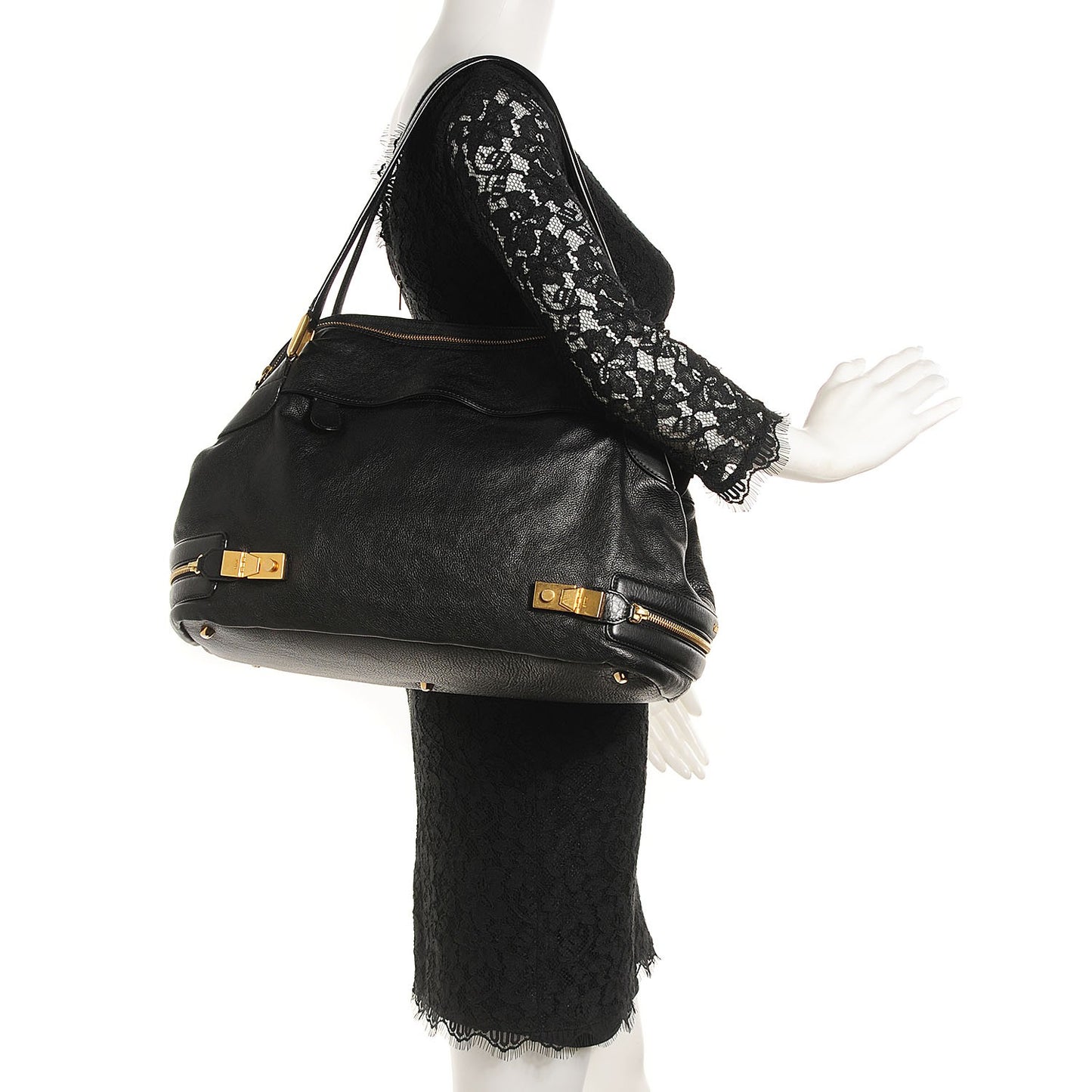 Calfskin Cary Zipped Shoulder Bag Black
