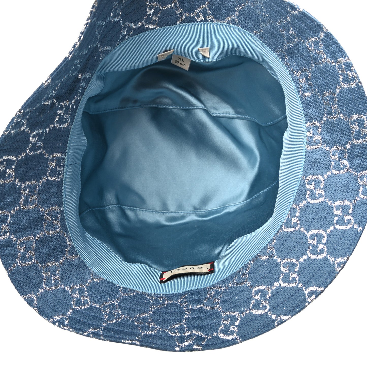 Canvas Lame GG Monogram Bucket Hat XL Light Blue Silver