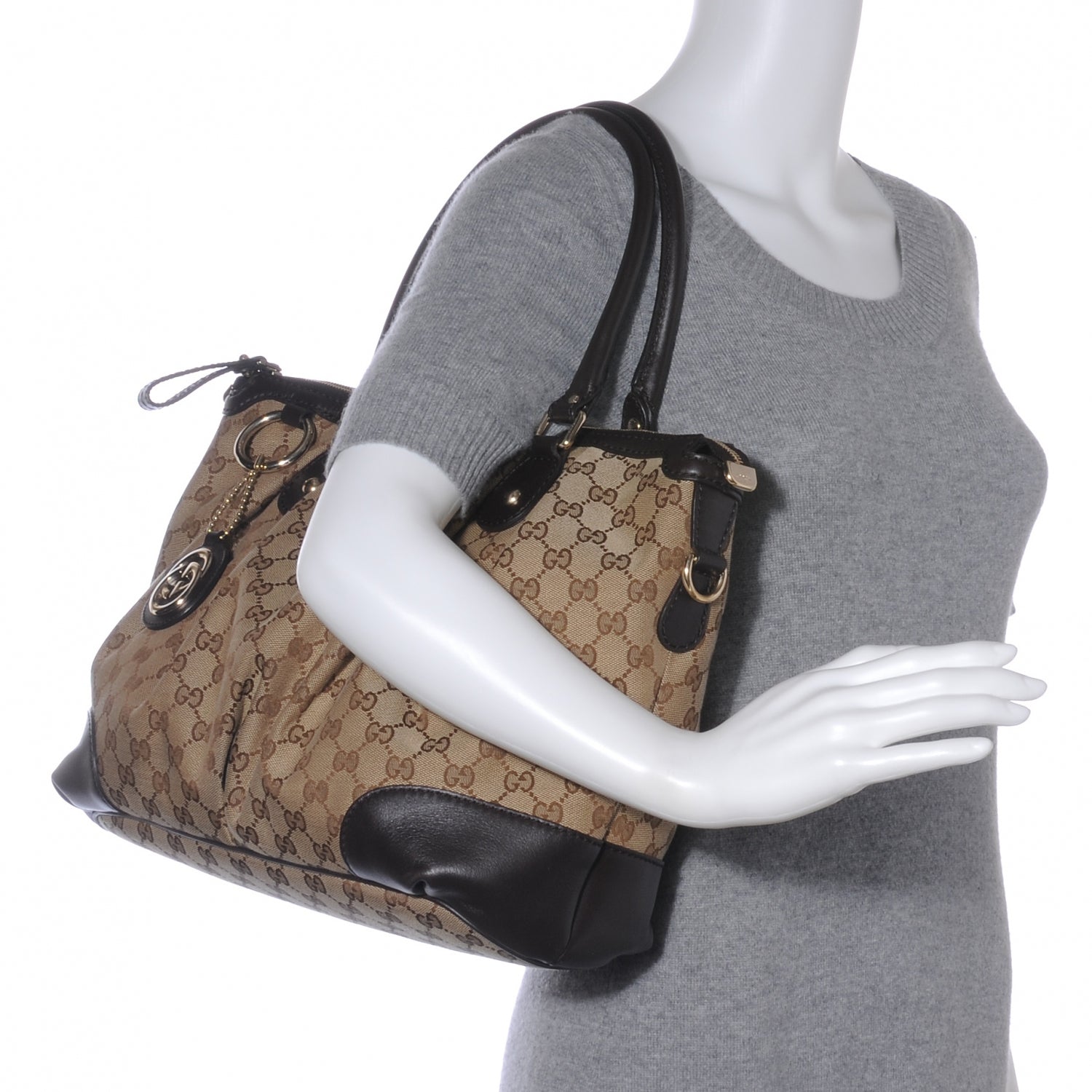 Gucci Monogram Large Sukey Top Handle Bag Beige Dark Brown 2 of 7