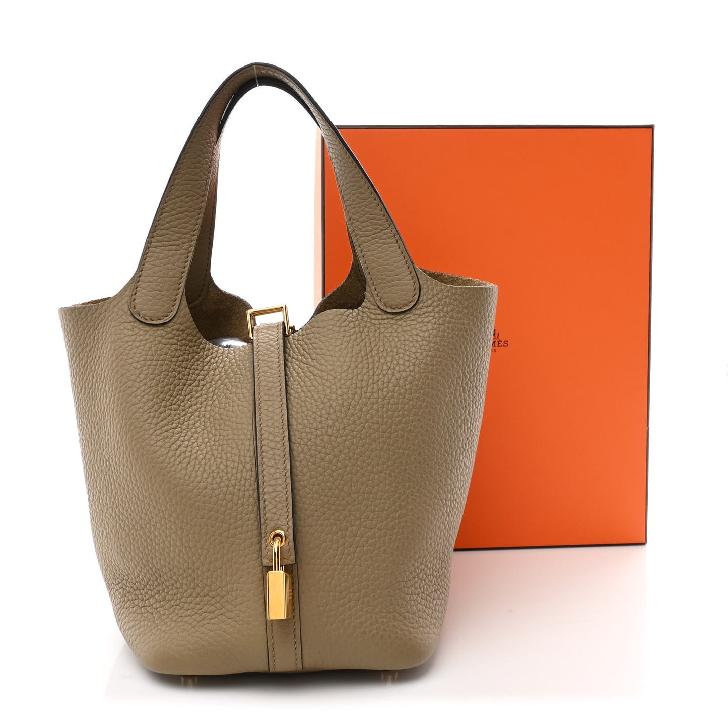 Taurillon Clemence Picotin Lock 18 PM Beige Marfa
