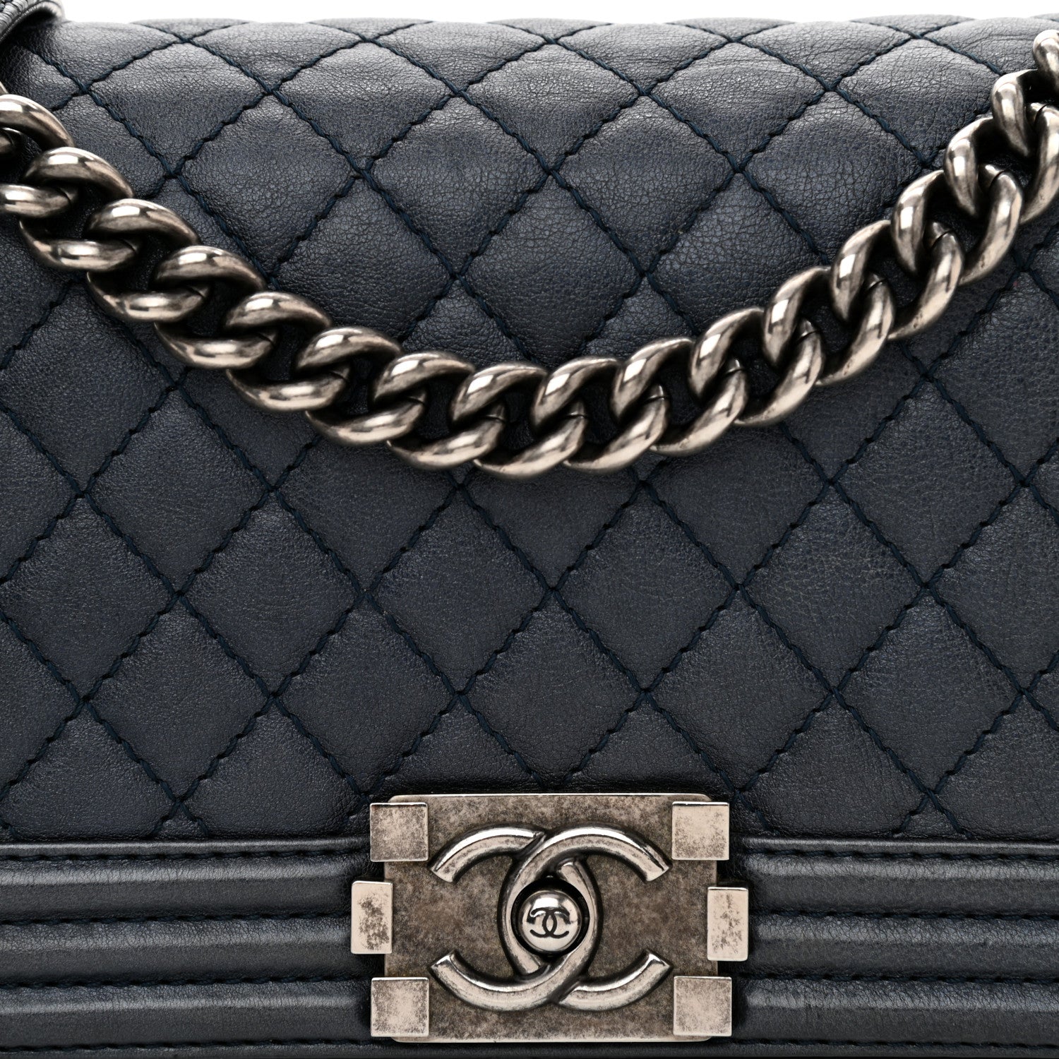 Chanel Calfskin Quilted Medium Boy Flap Dark Navy 8 of 11