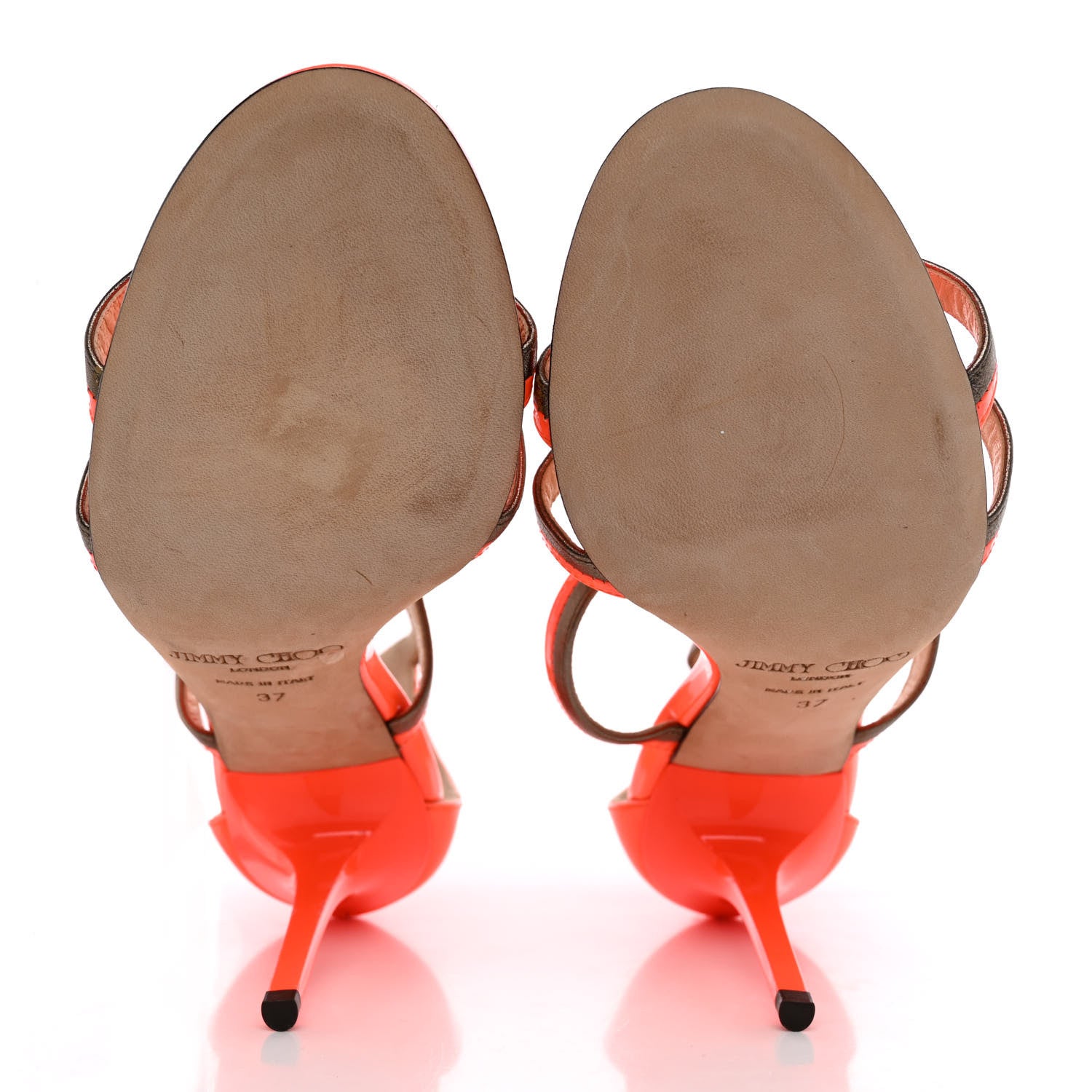 Jimmy Choo Nappa Patent Sandals 37 Neon Flame 5 of 10