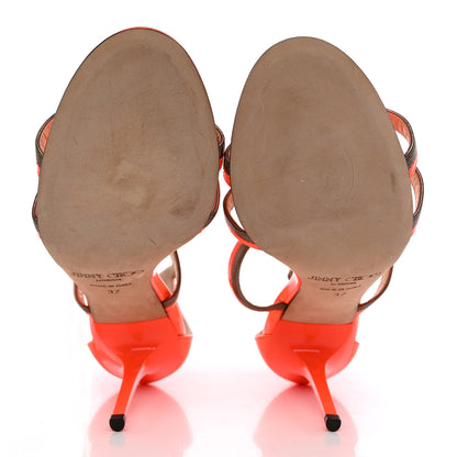 Jimmy Choo Nappa Patent Sandals 37 Neon Flame 5 of 10