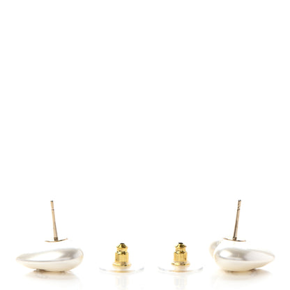 Chanel Pearl Crystal CC Heart Earrings Gold 3 of 4