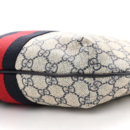 Gucci GG Supreme Monogram Textured Dollar Calfskin Web Small Ophidia Half Moon Hobo Beige Blue 10 of 10
