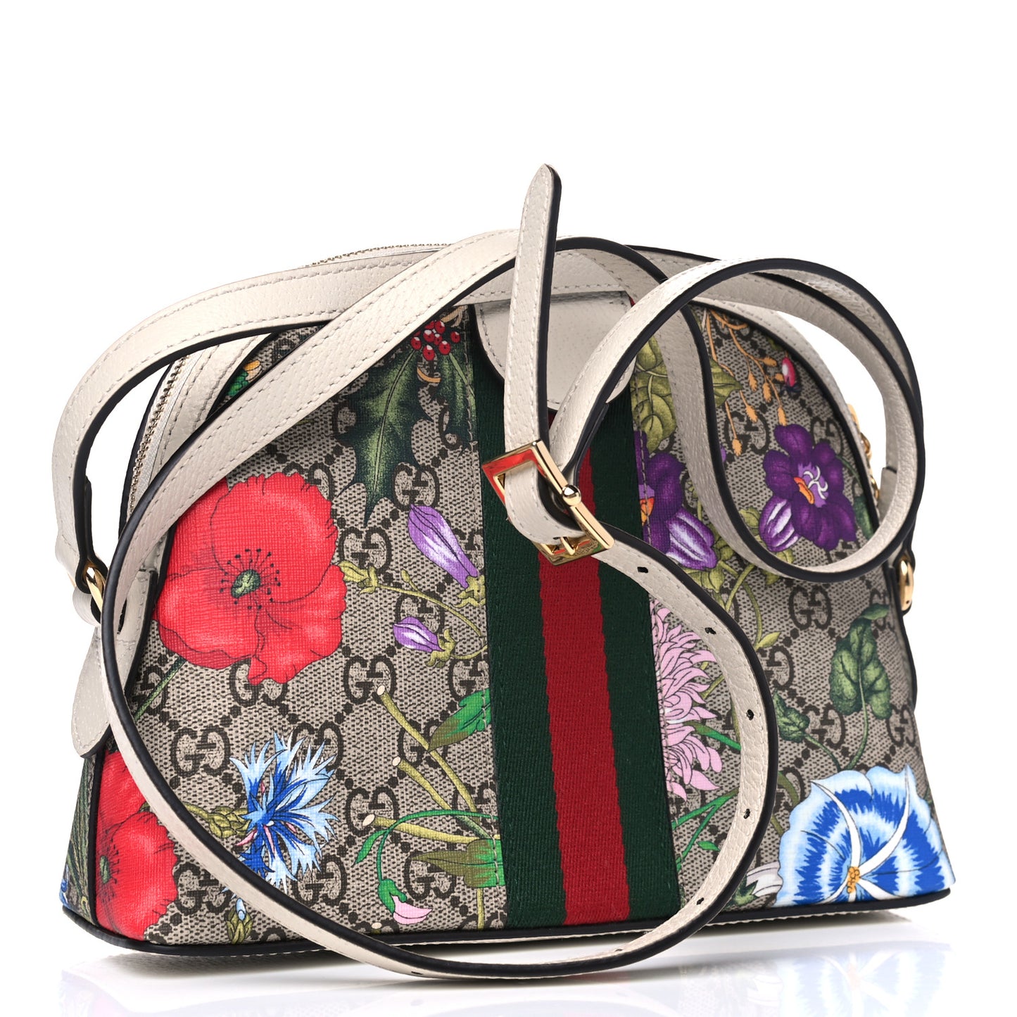 GG Supreme Monogram Flora Web GG Small Ophidia Dome Shoulder Bag White