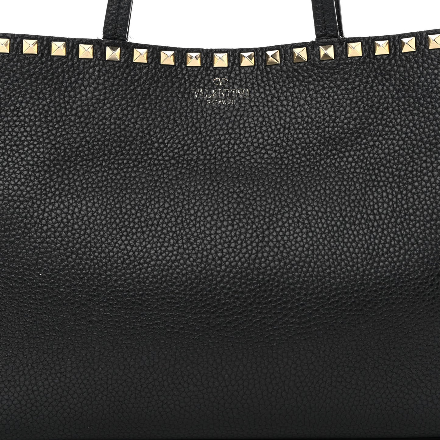 Grained Calfskin Small Rockstud Shoulder Tote Black