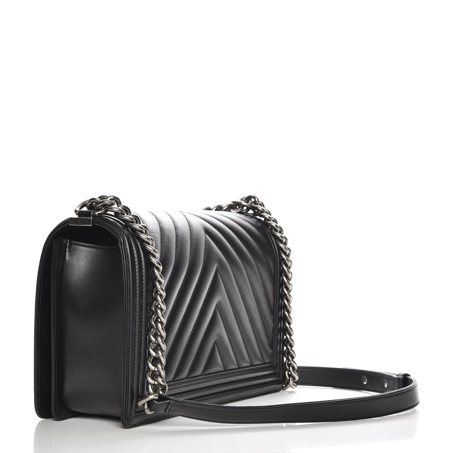 Calfskin Chevron Quilted New Medium Boy Flap Black