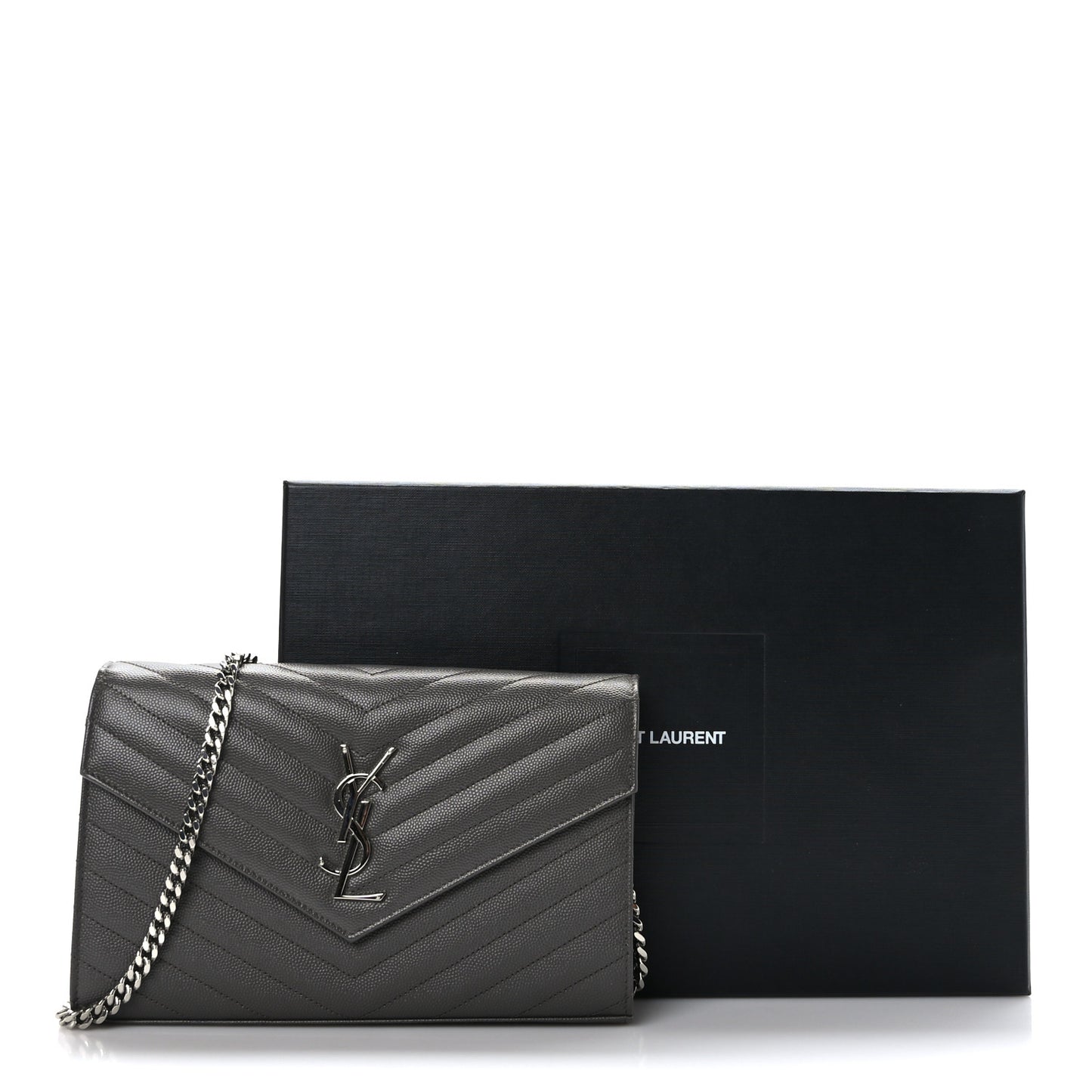 Grain De Poudre Matelasse Chevron Monogram Envelope Chain Wallet Earth