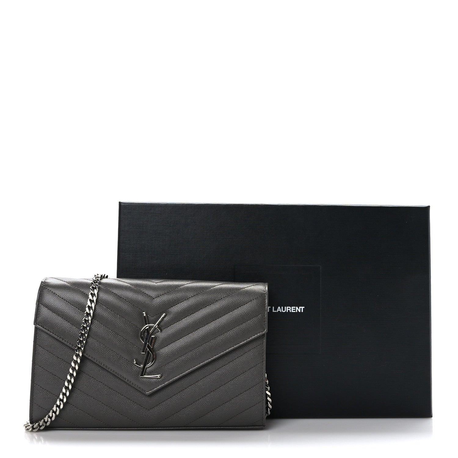 Saint Laurent Grain De Poudre Matelasse Chevron Monogram Envelope Chain Wallet Earth 9 of 9