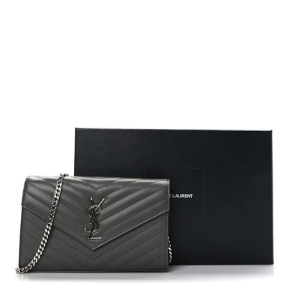 Saint Laurent Grain De Poudre Matelasse Chevron Monogram Envelope Chain Wallet Earth 9 of 9