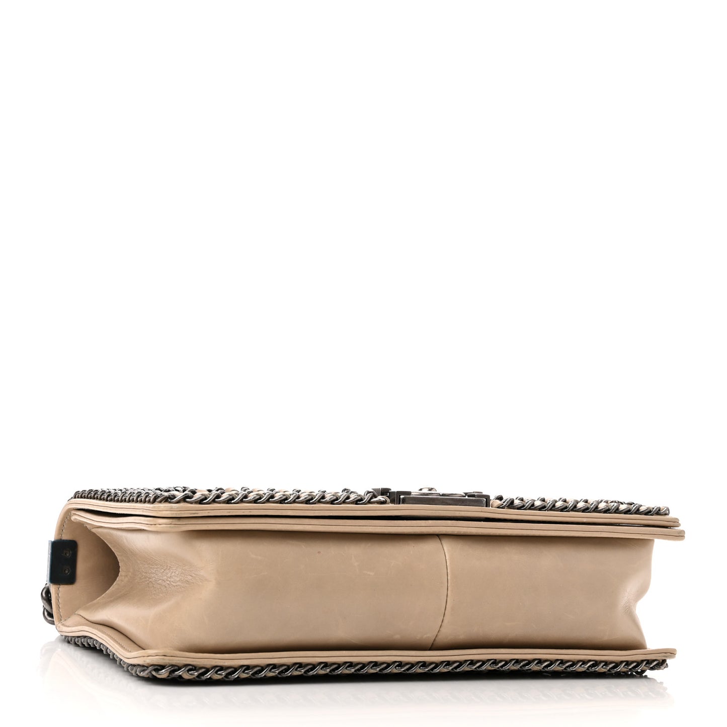 Glazed Calfskin Quilted New Medium Boy Chained Flap Beige