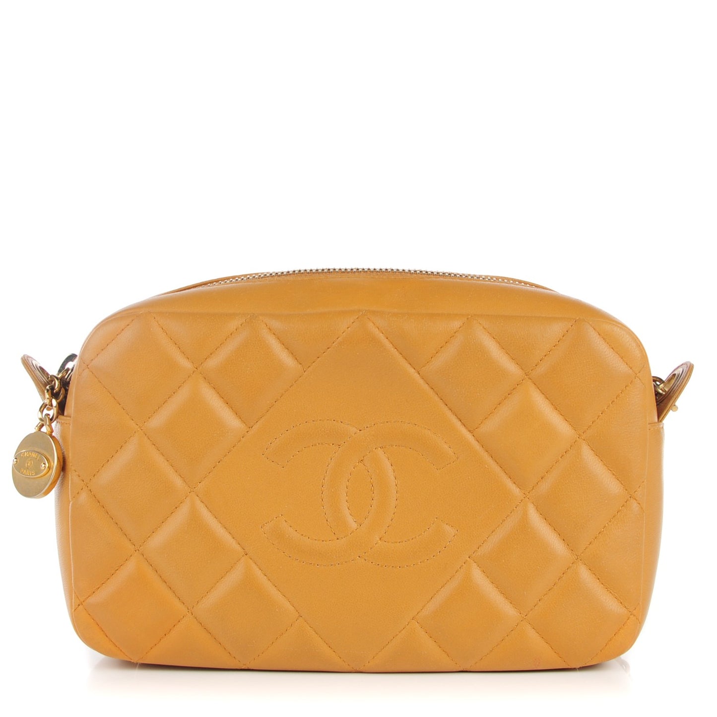 Lambskin Quilted Small Diamond CC Camera Case Dark Beige