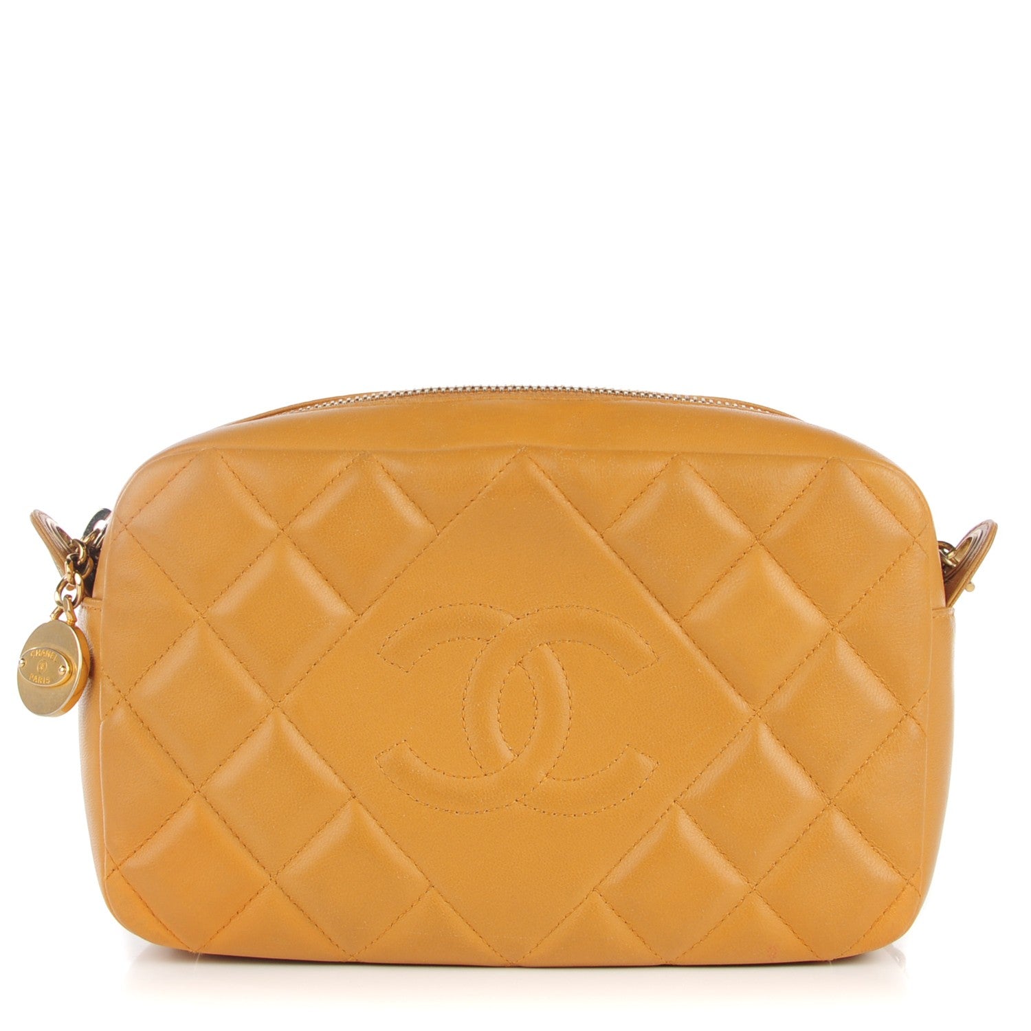 Chanel Lambskin Quilted Small Diamond CC Camera Case Dark Beige 1 of 7