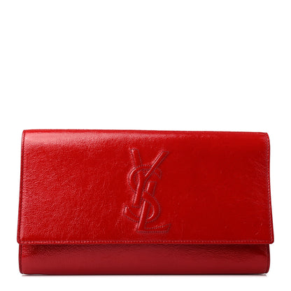Saint Laurent Textured Patent Monogram Large Belle De Jour Clutch Red 1 of 4