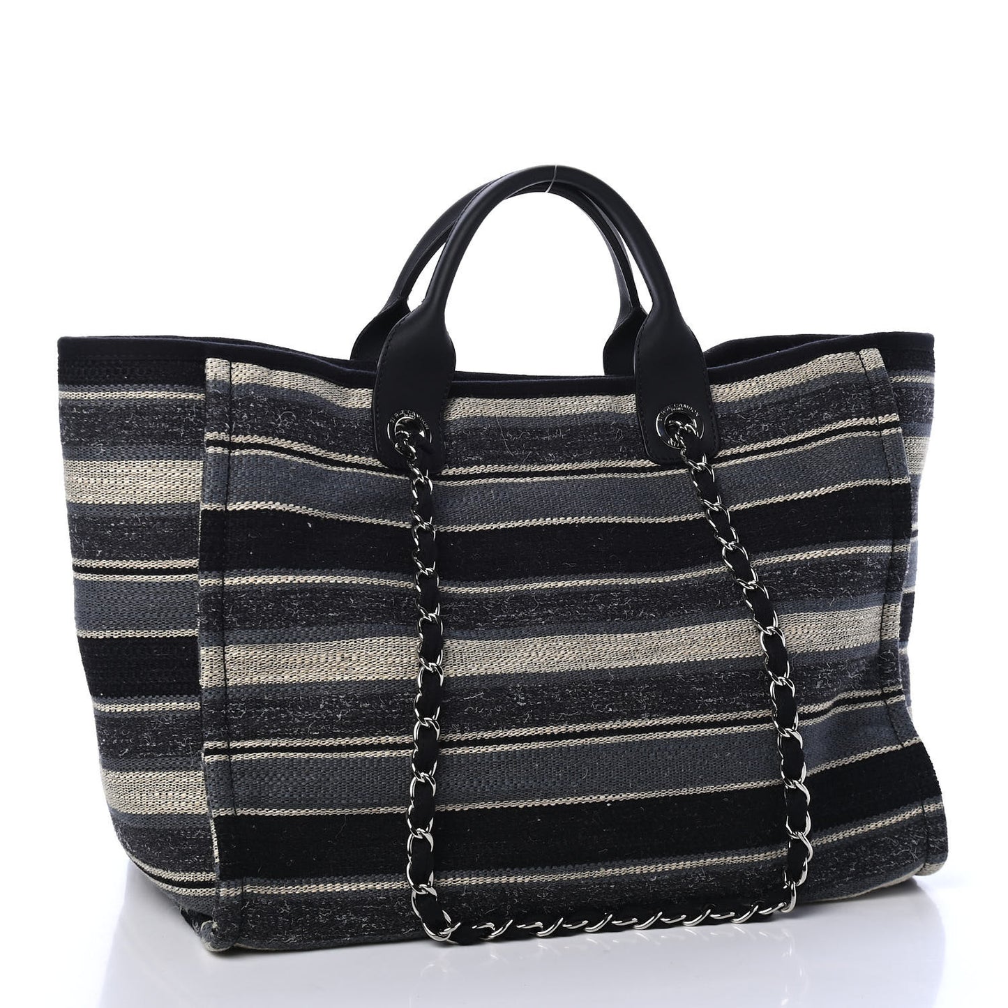 Striped Canvas Medium Deauville Tote Black
