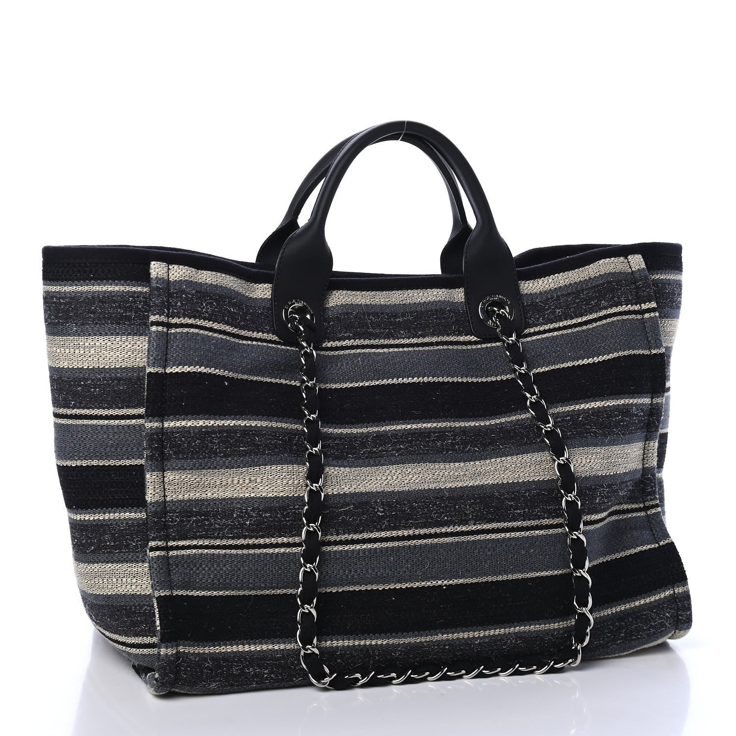 Chanel Striped Canvas Medium Deauville Tote Black 2 of 4