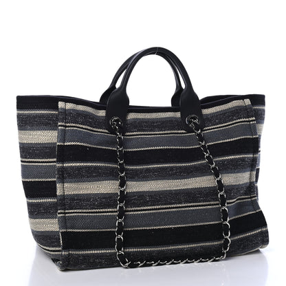 Chanel Striped Canvas Medium Deauville Tote Black 2 of 4