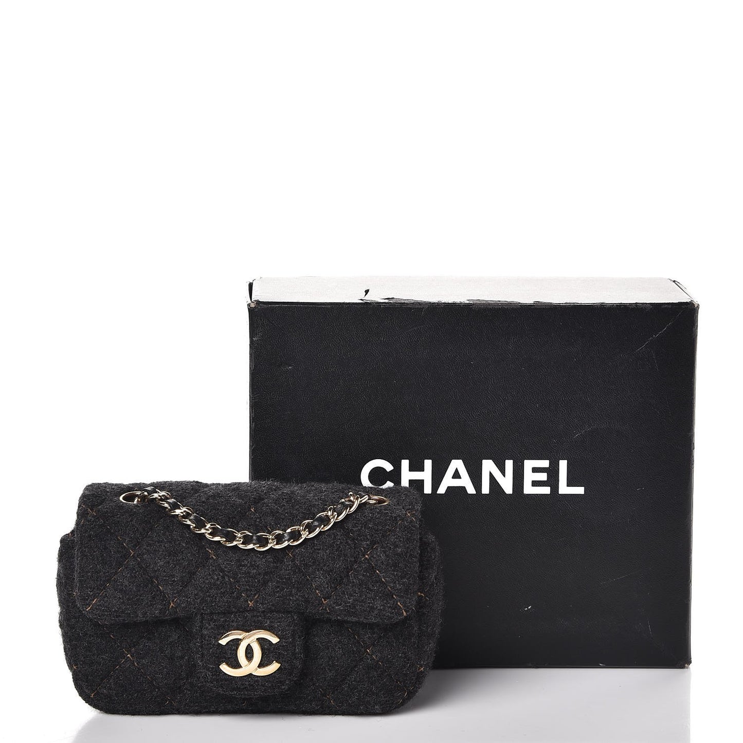 Wool Contrast Stitched Extra Mini Flap Charcoal